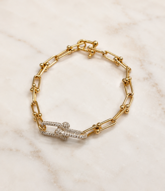 Yellow Gold Paperclip Small Link Bracelet with Gem-Stone