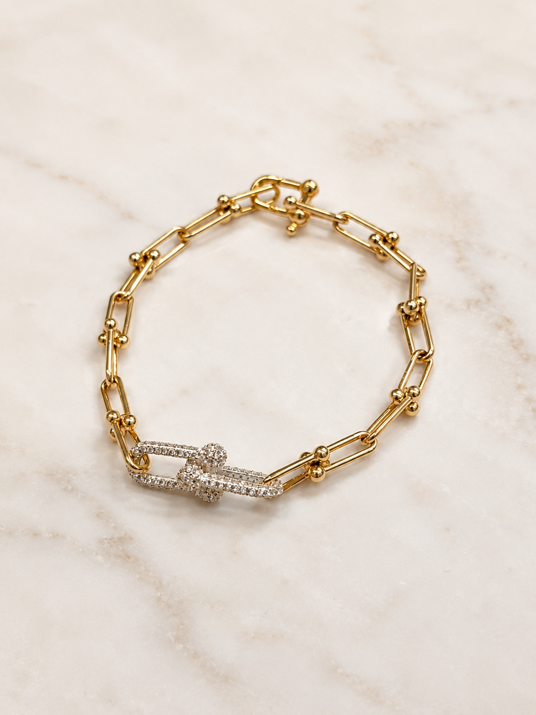 Yellow Gold Paperclip Small Link Bracelet with Gem-Stone