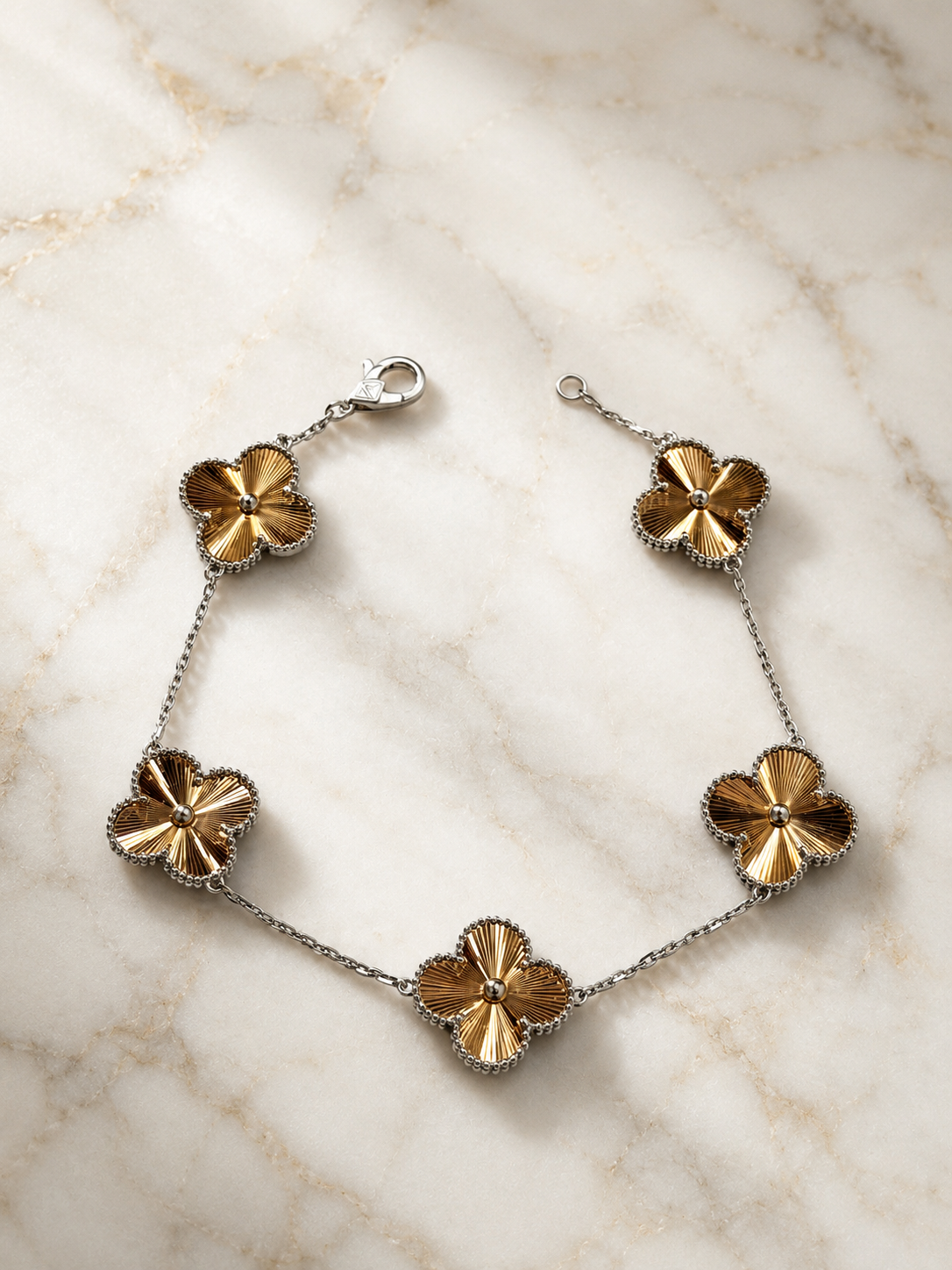 Rose and White Gold Five Clover Bracelet