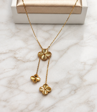Yellow Gold Three Clover Drop Necklace