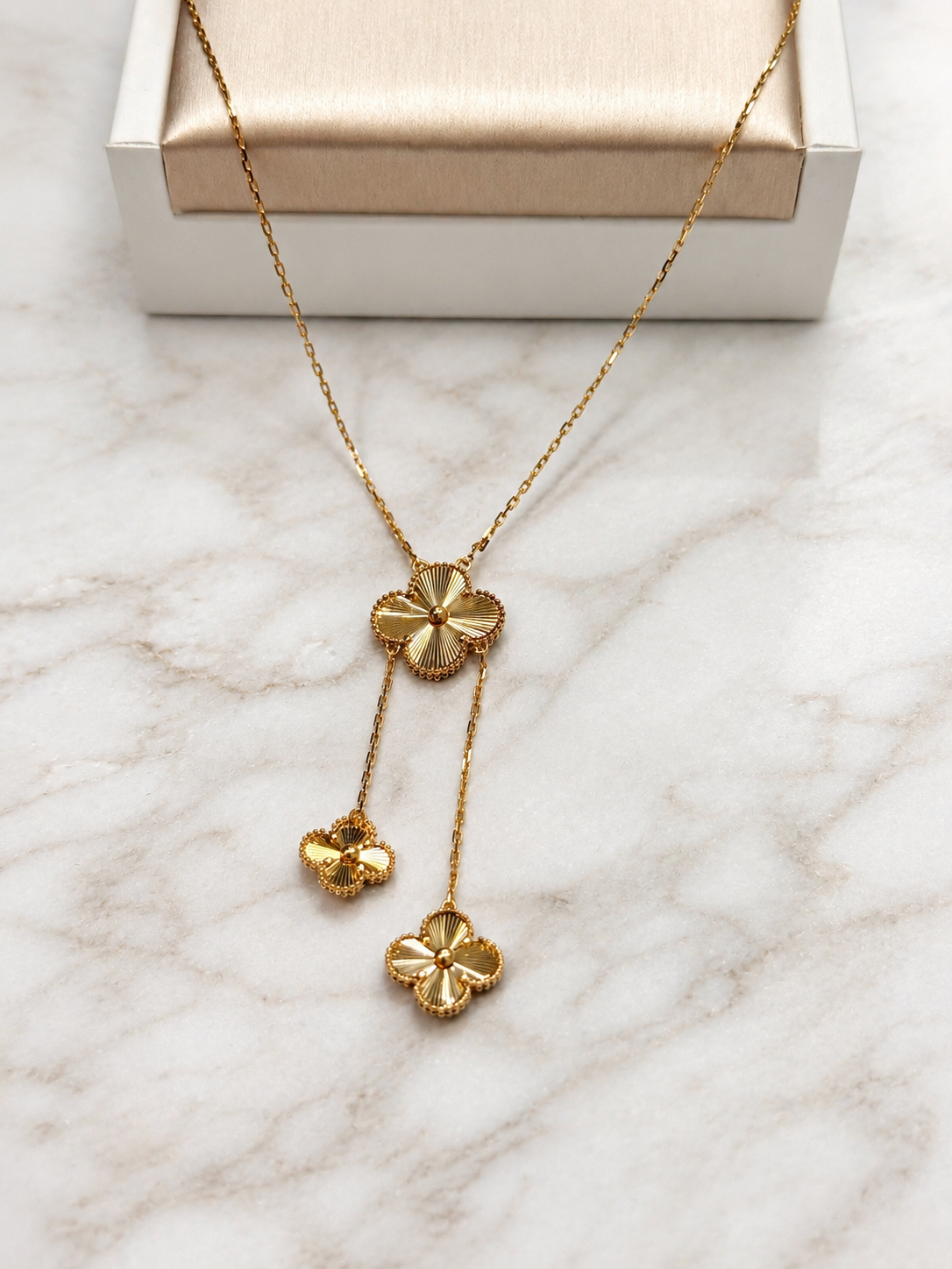 Yellow Gold Three Clover Drop Necklace