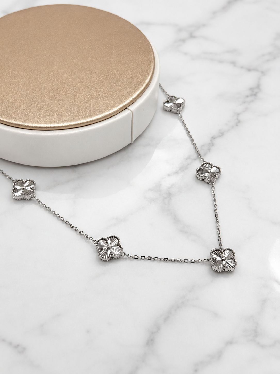 White Gold Five Clover Necklace