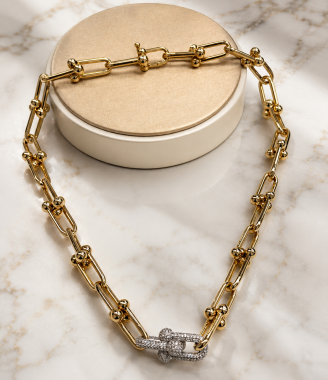 Yellow Gold Paperclip Large Link Necklace with Gemstone