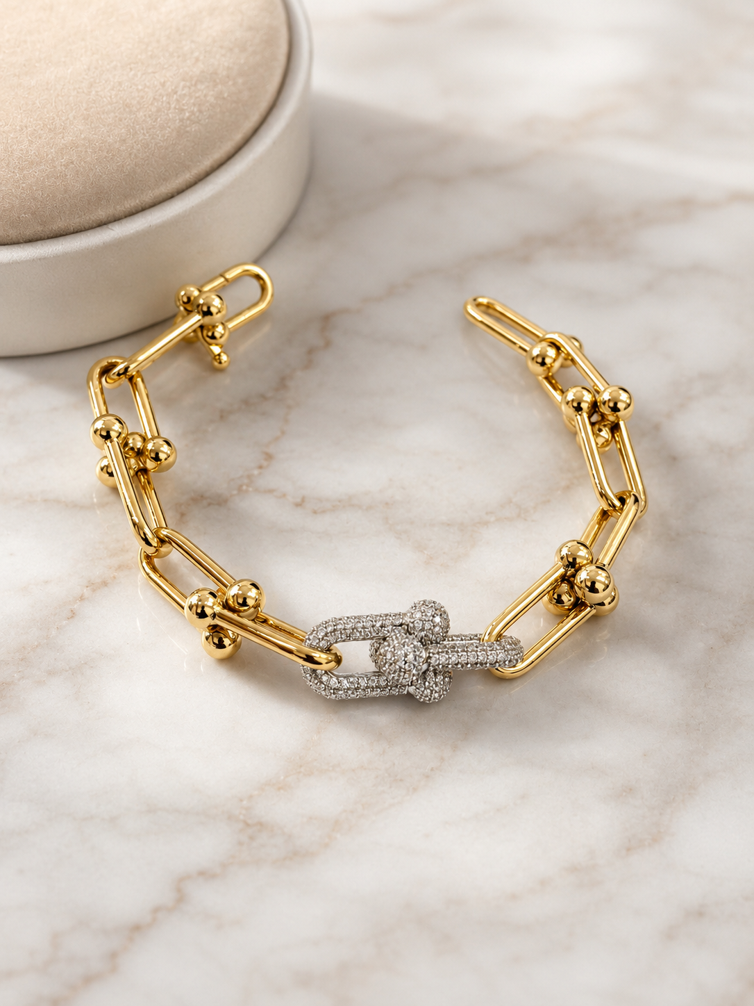 Yellow Gold Paperclip Large Link Bracelet with GemStone
