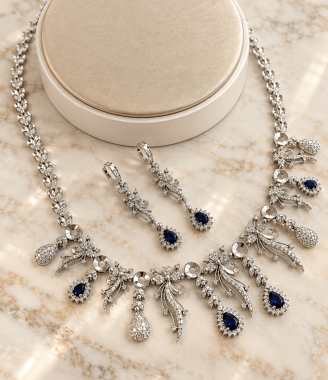 Natural Diamond & Ceylon Sapphire Jewelry Set