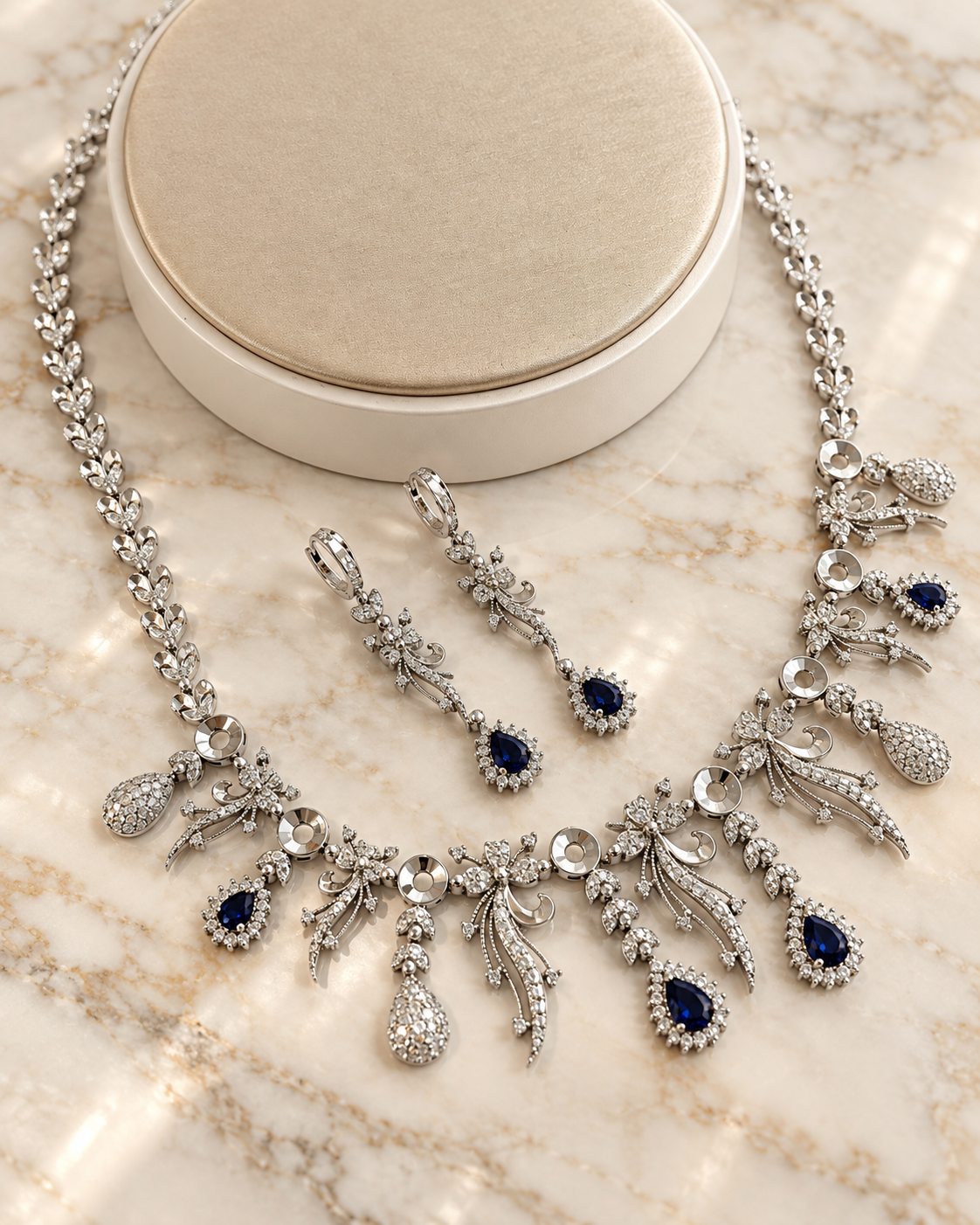 Natural Diamond & Ceylon Sapphire Jewelry Set