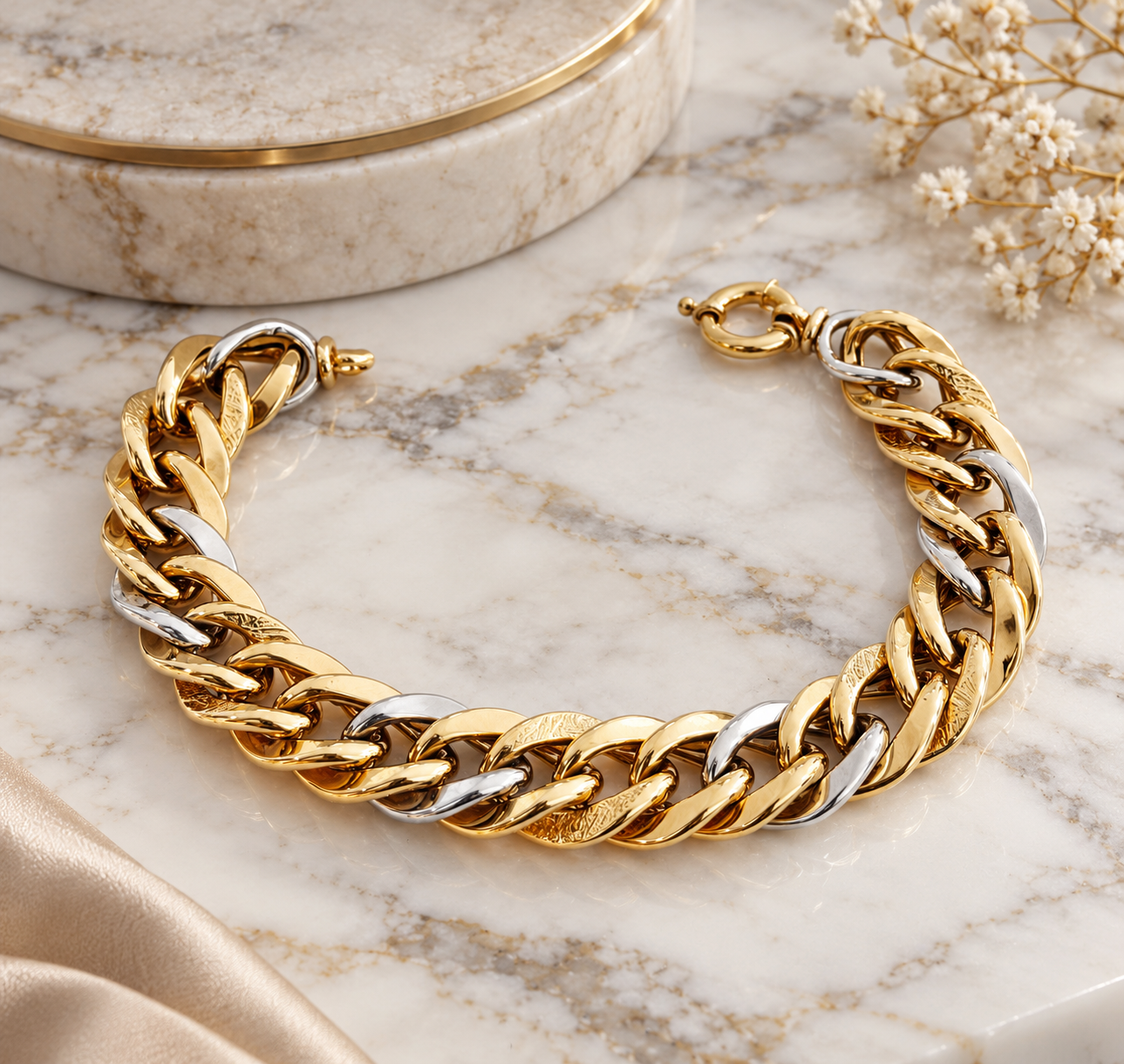 Three-Tone Gold Link Bracelet