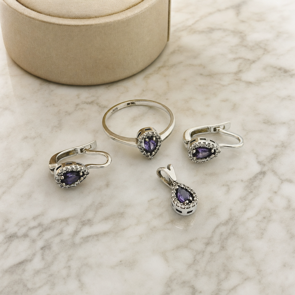 Ruby Ring, Earrings, and Pendant Set