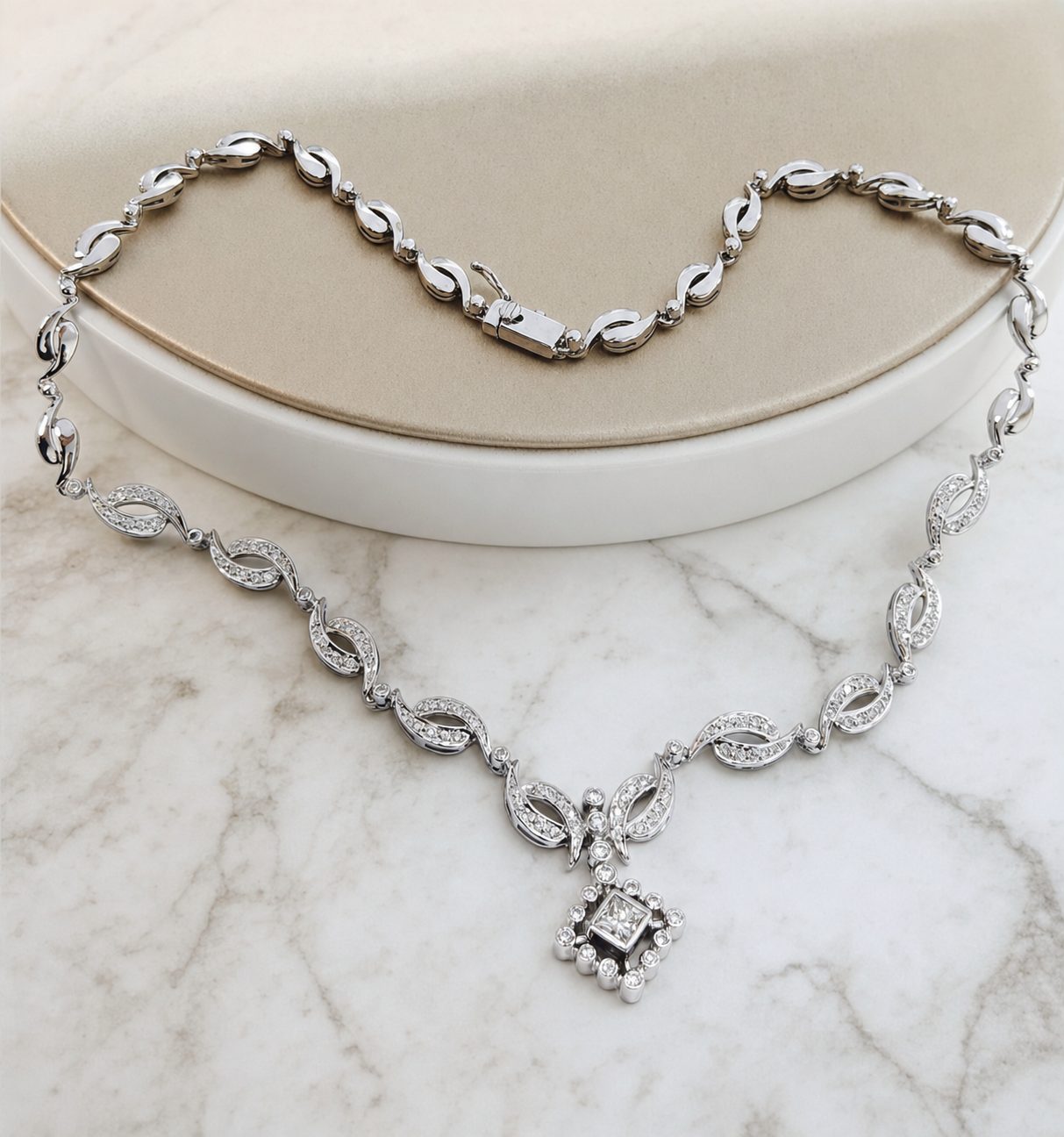 Diamond Necklace with Princess Cut Center Stone